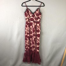 Fairy Dress Womens XS Red Floral Lace Mermaid Maxi Y2K Formal Party Wedding