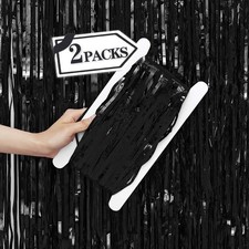 Foil Fringe Curtain Backdrop 2 PCS 3.28x6.56 ft Black Tinsel Streamer Party