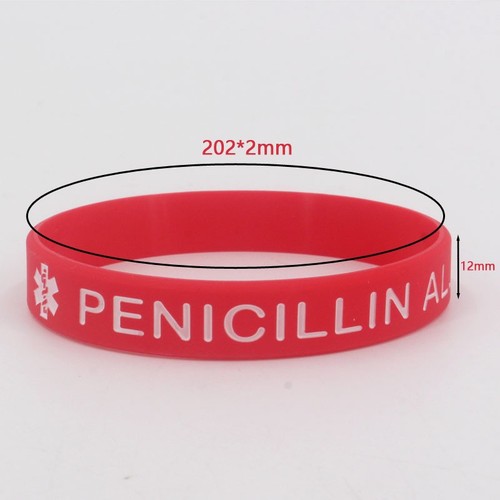 5 Pack Penicillin Allergy Medical Alert Silicone Bracelets Awareness Wristband - Picture 7 of 20