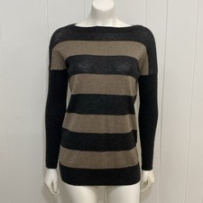 Vince Cashmere Sweater Womens S Brown Gold Metallic Stripe Luxury Boat Neck Hole