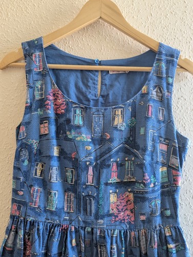 Cath Kidston ladies dress houses print blue size 10 sleeveless skater dress - 第 2/11 張圖片