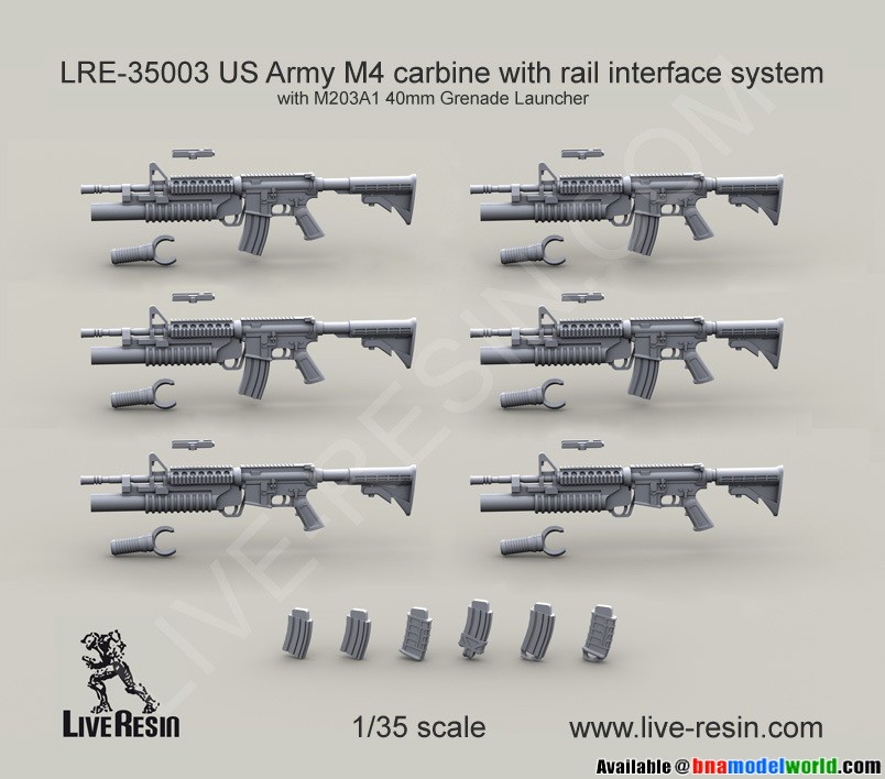 Live Resin 1/35 US M4 Carbine With M203a1 40mm Grenade Launcher