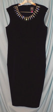 Vince Camuto Solid Dark Navy Blue Embellish Sleeveless Midi Bodycon Dress Sze 10