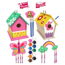 Kids' 4 Pack Birdhouse and Wind Chime DIY Kit - Inspires Creativity Ages 3-12