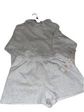 No Boundaries Women 2 Piece Hoodie Shorts Set Gray Lounge Set Size M