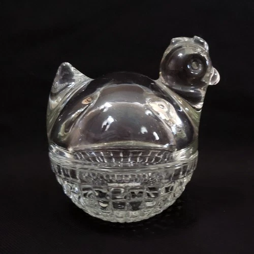 Vintage Chicken Hen Nest Anchor Hocking Clear Pressed Glass Candy Trinket Dish