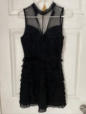 Intimately Free People Black Lace Halter Mini Dress Sz 0 Cocktail Pleated Ruffle