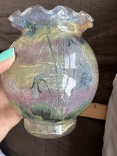 Vintage Indiana Glass Company Cobalt Floral Scalloped-Edged Vase 5”made in USA