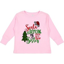 Inktastic Santa Is Promoting Me To Big Sister Green Toddler Long Sleeve T-Shirt