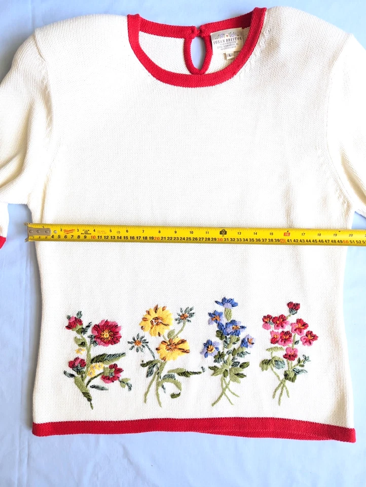 VTG Set: Susan Bristol Women’s  Embroidered  Knit Blouse and Linen Skirt Size L Foto 4 de 4
