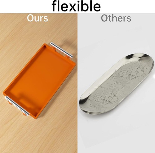 Bathroom Tray Countertop, 11" Silicone Vanity Tray for Counter, Kitchen Orange - Picture 7 of 9