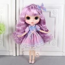 Blythe doll Dudu mouth Make up purple curls hair from Factory Joint Body 12"