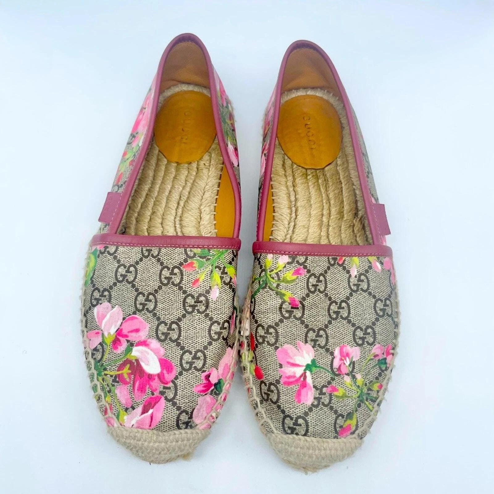 Chaussures Gucci rose fleur imprimé floral suprême monogramme toile espadrilles plates 39