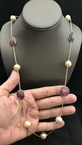 South Sea Pearl Ruby Sapphire Necklace 14k Gold Italy Certified $3,450 820427 - Picture 5 of 15