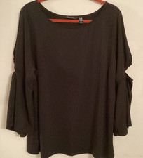 H by Halston Women's Black 1X Top W/Peek a Boo Bell Sleeves