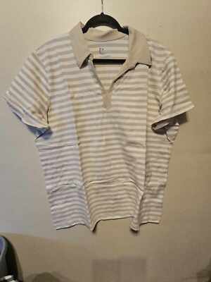 Classic Elements Ladies Short Sleeve With Collar Beige Striped Shirt 24/26
