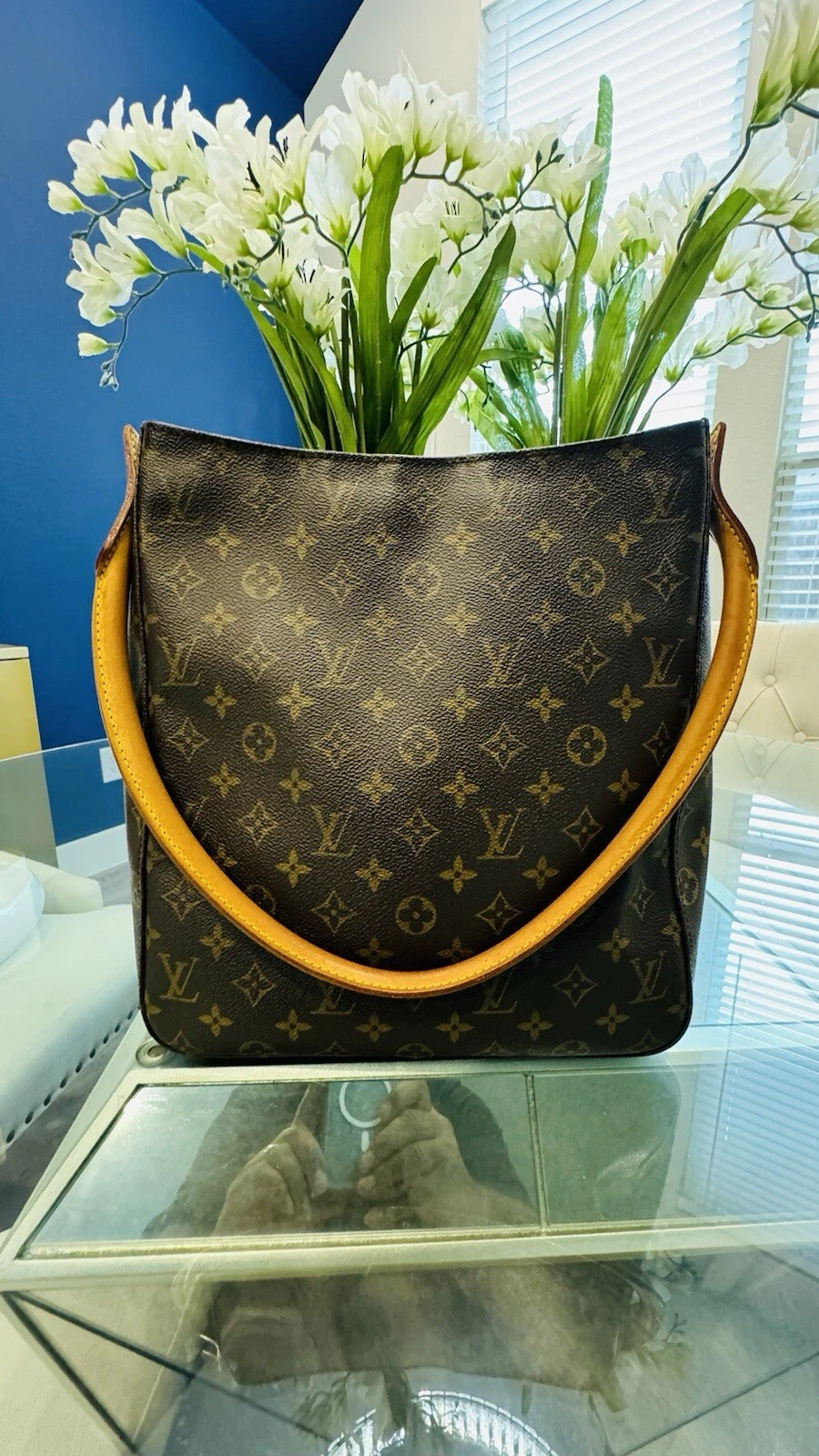 LOUIS VUITTON（LV） Borsa Louis Vuitton Looping Gm in pelle di vachetta tela monogramma
