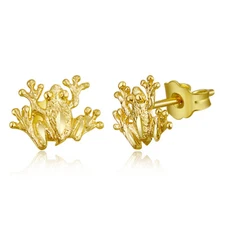 Wellingsale 14k Yellow Gold Frog Stud Earrings (8 X 9mm)
