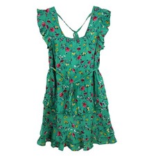 LOTTIE & HOLLY Floral Ruffled Dress M Green Square Neck Mini Spring NWT B81