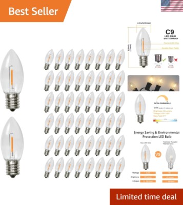 C9 LED Warm White Christmas Light Bulbs - 50 Pack Energy Efficient & Waterproof