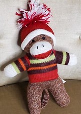 SOCK MONKEY Dan Dee Brown Striped wearing a Hat Plush 2016