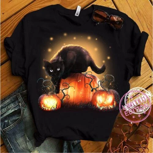 Black cat halloween shirt top