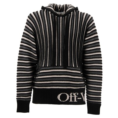 OFF WHITE Virgil Abloh Gestricktes Hoodie Pullover mit Logo Schwarz Grau M 11648