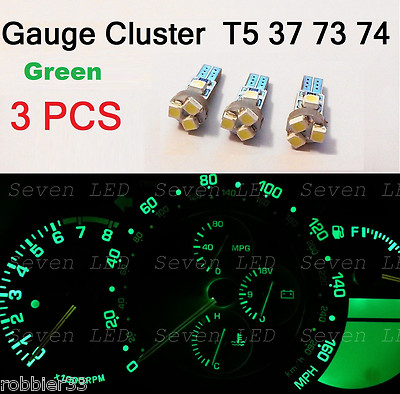 3x T5 5 SMD 3528 LED Gauge Cluster Shifter Light Bulb Green   74 w1.2w Honda