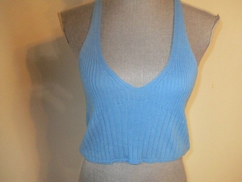 Free People FAB! Halter Ego Swit Ribbed Knit Cropped Cami in Cornflower Blue M - Picture 2 of 6