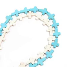 White & Turquoise 16mm Cross Beads- Ships from US