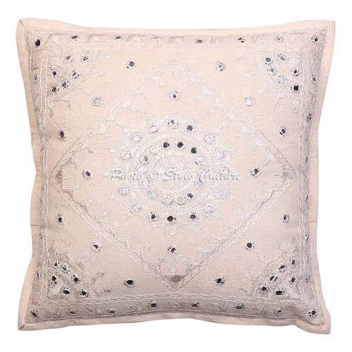 Indian Mirror Embroidered Cushion Cover Vintage Cotton Pillow Case Cover 16" - Picture 74 of 84