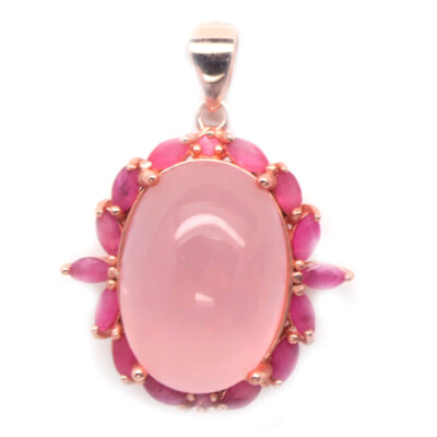 Unbehandelt Anhänger Rosenquarz & Pink Ruby 925 Sterling Silber