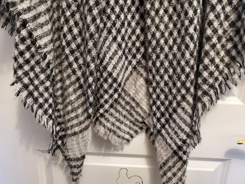 Charter Club black white plaid collared fringed poncho - Picture 3 of 6