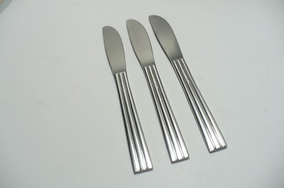 3 Dinner Knifes Gense Thebe Sweden Stainless Line Ridges Handles 7-5/8'' flatware