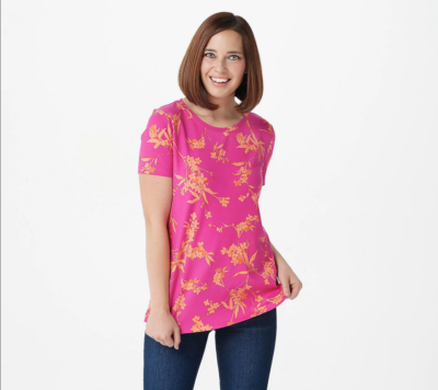 Isaac Mizrahi Live! Floral Printed Short Sleeve Knit Swing Top