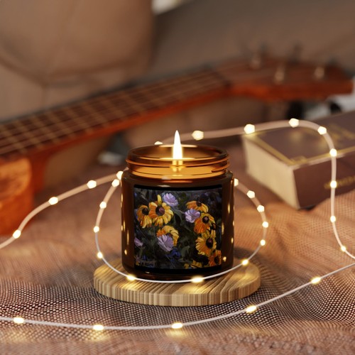 Scented Soy Jar Candle (Multi-Size, Amber Jar) Daisy Art Cottagecore - Picture 8 of 9