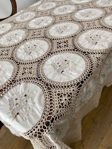 Mantel Hecho a Mano Estilo Madeira Crochet Crema Extra Grande 335x157 cm T47 - Imagen 3 de 15
