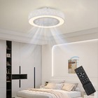 21.65” Modern Smart Ceiling Fan Light Round Flush Mounted Dimmable Lamp w/Remote