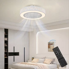 21.65” Modern Smart Ceiling Fan Light Round Flush Mounted Dimmable Lamp w/Remote