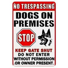 1pc No Trespassing Dog Warning Sign - 8x12 Inch Aluminum, Red with Black Text
