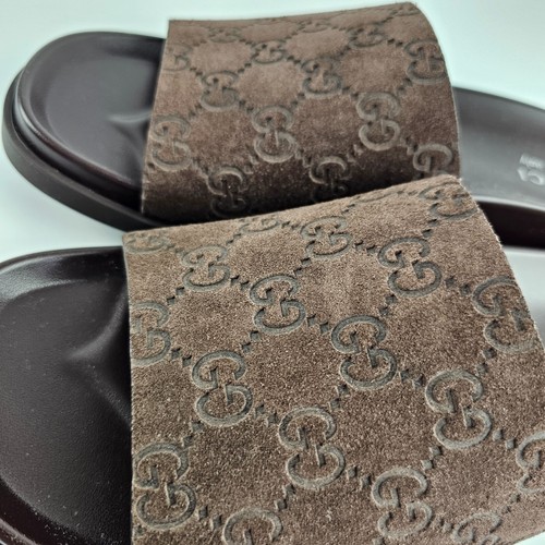 GUCCI $820 Men's Brown GG Suede Slide Sandals New & Authentic - Picture 10 of 11