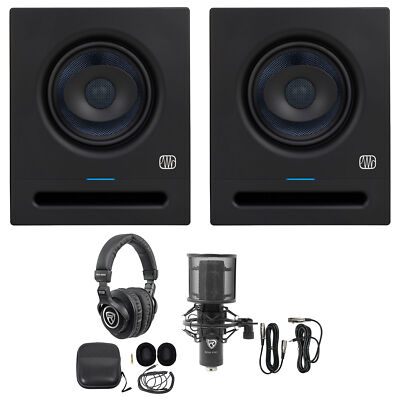 (2) Presonus Eris Pro 6 Powered 6'' 2-Way Studio Monitors Speakers+Headphones+Mic