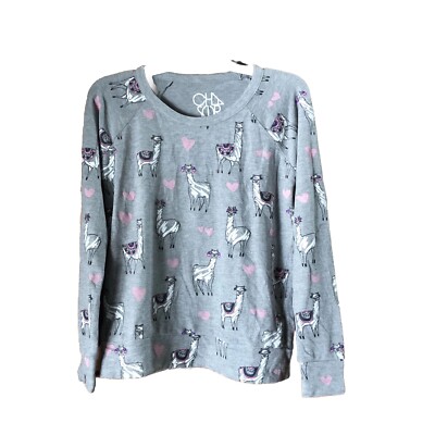 Chaser Sweatshirt Women s Small Llama Print Long Sleeve Scoop Neck Gray Pink NWT
