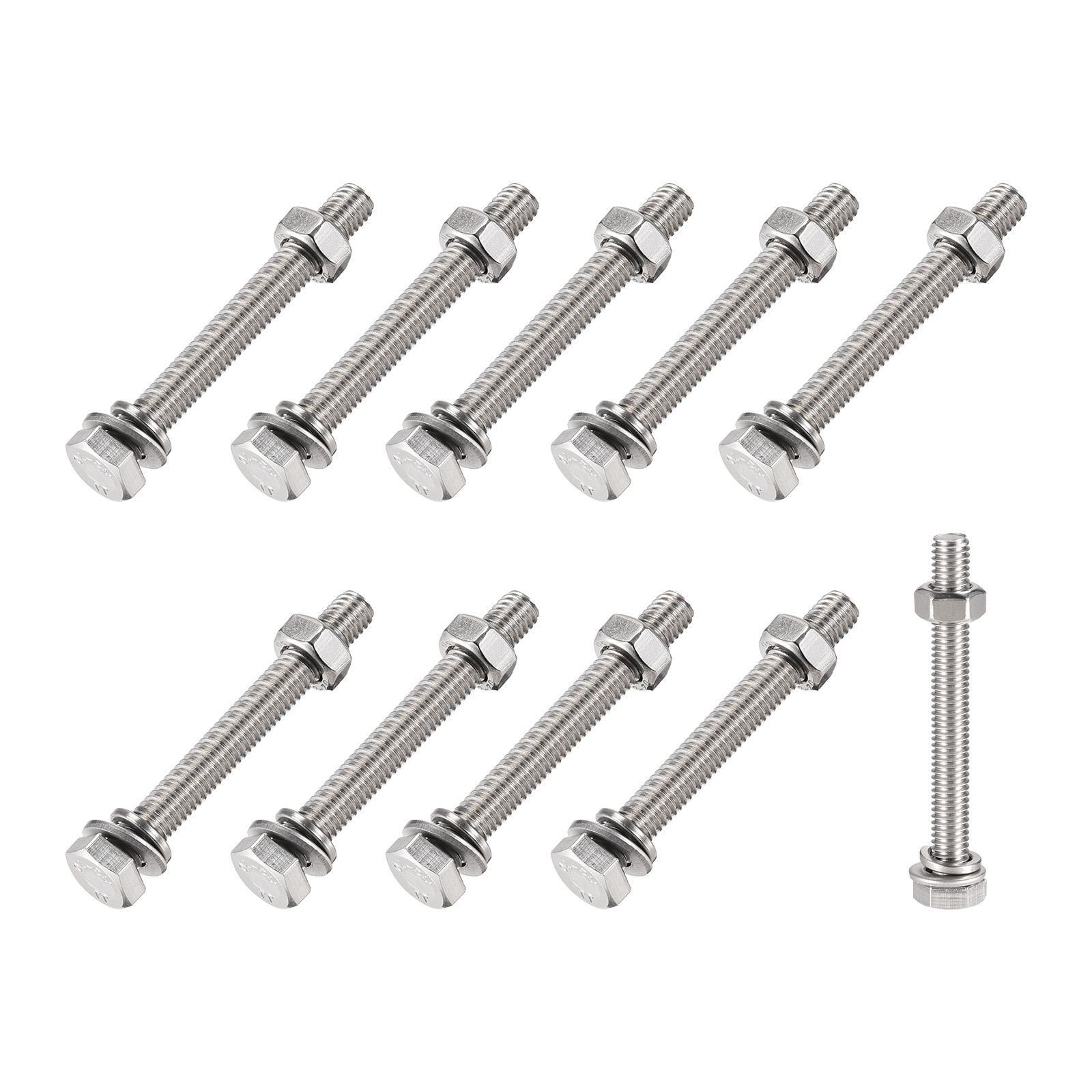 M6x55mm Hex Head Screws Bolts Nuts Flat Lock Washers Kit 10 Sets