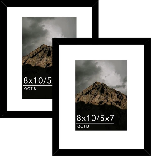 8X10 Picture Frame with 5X7 Mat Black, Display 5X7 with Mat or 8X10 without Mat,