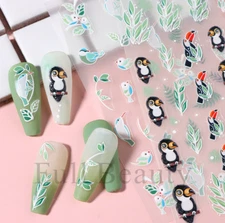 5D Embossed Nail Art Stickers Bird Owl Leaf Transfers Self Adhesive NS52