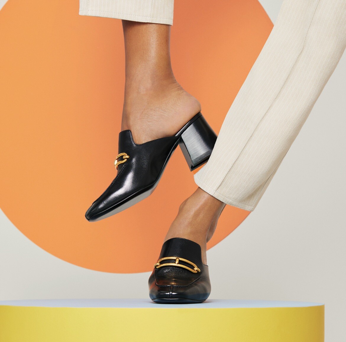 $1225 NEW HERMES PARIS GISELE MULE HEEL SLIDE PUMP BLACK