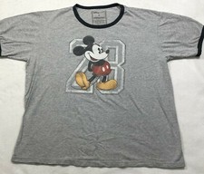 Disney T-Shirt Unisex XL Gray Mickey Mouse 28 Ringer Cotton