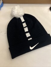 Nike Elite Youth Boys Girls Beanie Cuffed Pom Pom Black White One Size Toboggan