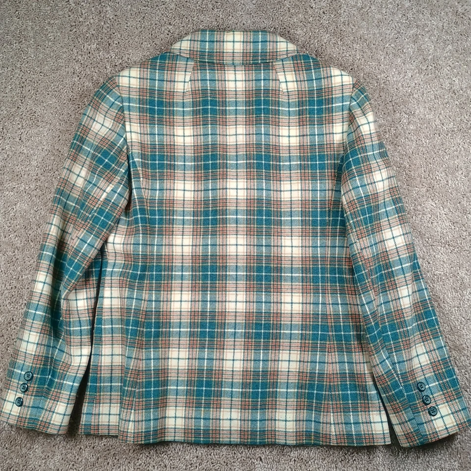 Pendleton 100% Virgin Wool Blazer Green Teal  Tan Plaid Office Work Fall Size 14 - Image 3 of 4